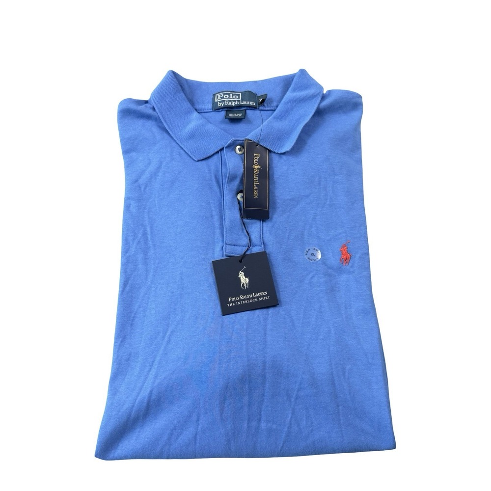 Polo Ralph Lauren Blue Orange Pony Interlock Cotton Polo Shirt Mens XL NWT
